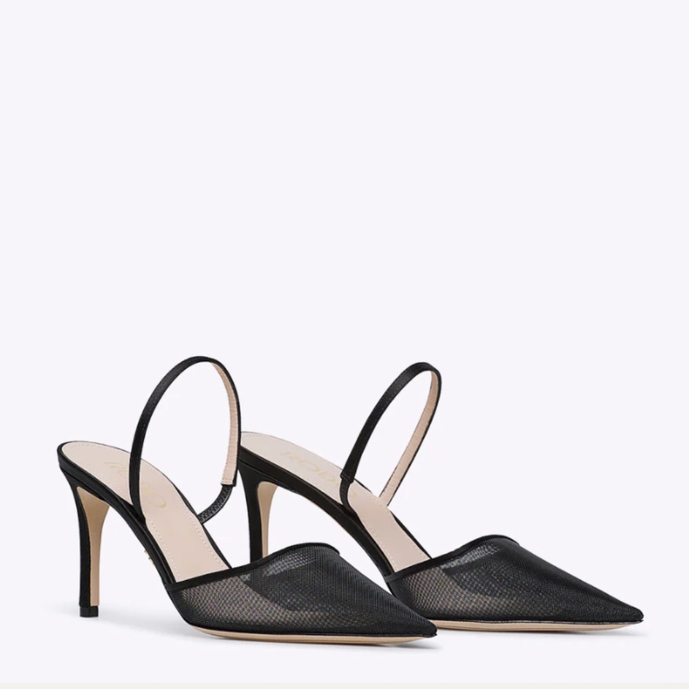 RODO Italy Assia 80 Black Mesh Pointed Toe Slingback Heel $660 NEW Sz 37